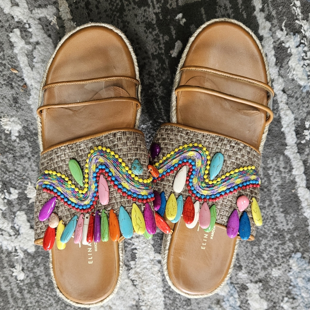 Elina Linardaki beaded platform twine wrapped sandals